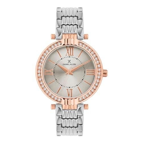 Daniel Klein Analog Silver Round Dial Silver Metal Strap Stone-Studded Water-Resistant Wrist Watch