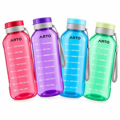 Arto Ultra Pro 1.5L BPA-Free Motivational Water Bottle with Time Markers Tracker - Leak-Proof Flip-Top Cap, Nylon Strap, Stylish Multicolor Design for Daily Hydration, Gym, Office, and Sports