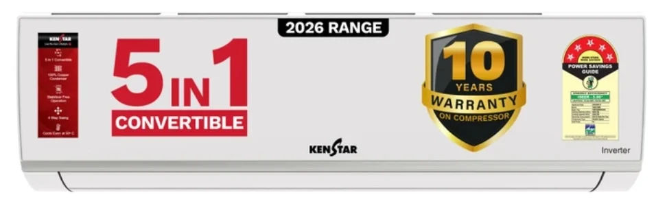 Kenstar 2026 Model 1.5 Ton 5 Star Split Inverter 5-in-1 Convertible AC (155IPG26WKS, White)