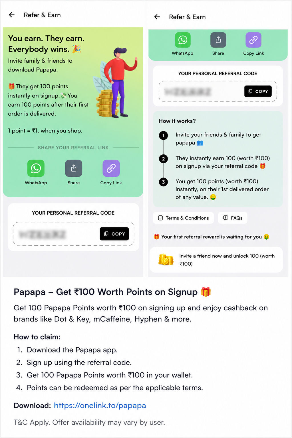 Papapa: Get ₹100 Worth Points on Signup + Up to 100% Cashback