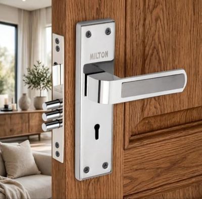 Milton Stainless Steel Mortise Lock with Keyhole, Chrome Finish Door Handle Set with Keys and Hardware Included MSS- Hockey