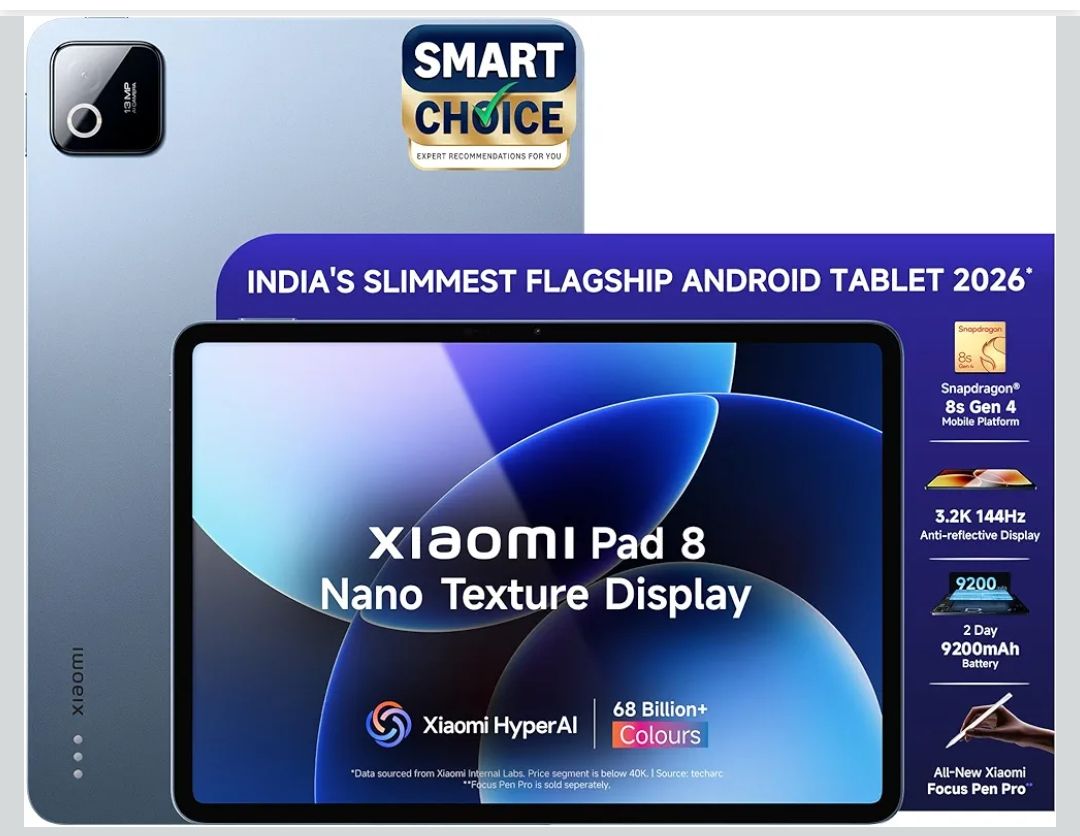 XIAOMI Pad 8 Nano Texture, 11.2 -inch (28.44 CM), LCD 3.2K, 12GB RAM, 256GB ROM, Wi-Fi, Quad Speakers Dolby Atmos, Supports Focus Pen Pro, Titanium Blue, AI Enabled