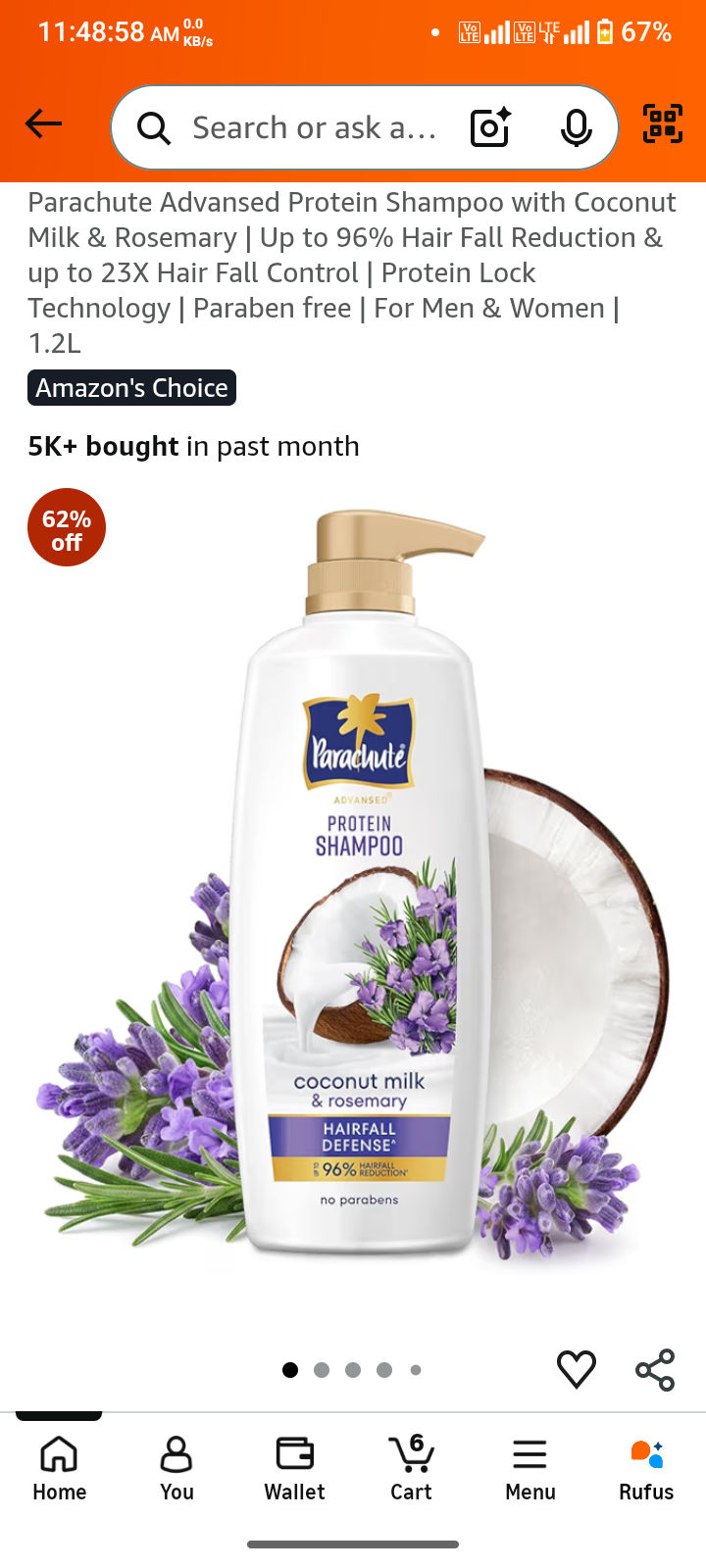 Parachute Advansed Protein Shampoo, 1.2 Ltr @300.