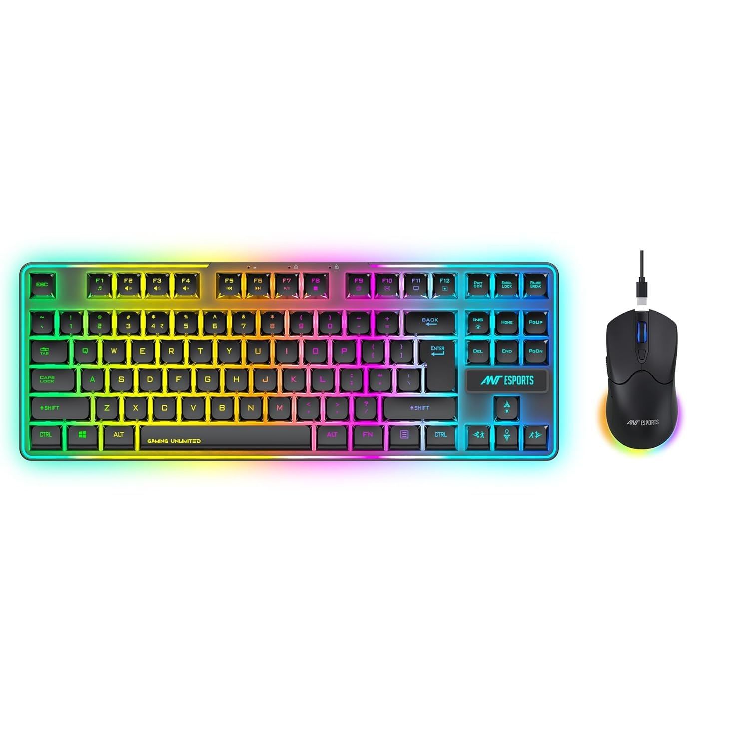 Ant Esports KM730 Pro Gaming Wireless TKL Keyboard Mouse Combo Rechargeable RGB Backlit Tenkeyless Compact 87 Keys 6 Button for Computer Laptop PS4 PS5 - XP/7/8/10 iMac MacBook Xbox one X - Black