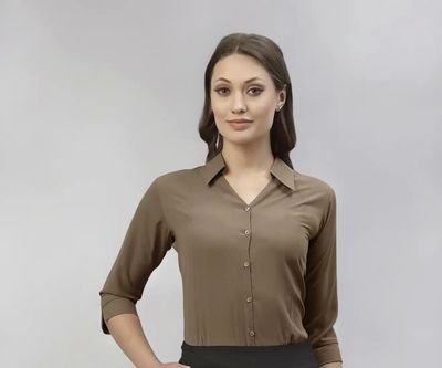 EYEBOGLER Women Polo Solid 3/4 Sleeve Regular Fit Casual Shirt
