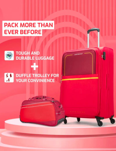 Aristocrat Soft Body Set of 2 Luggage 4 Wheels - Evolve Large Trolley Bag 79cm & Delta Duffle Trolley 52cm For Travel - Red