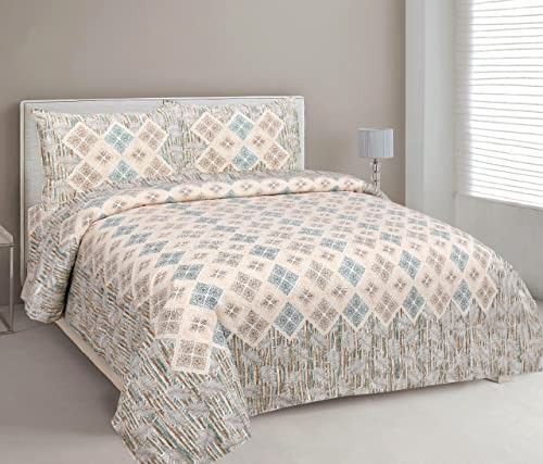Mafatlal Jaipuri King Cotton Bedsheet Set | 144 TC | 90 x 108 Inches | Traditional Print | Comfortable & Durable | 2 Pillow Covers |Dutch White
