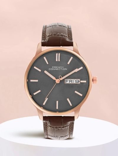 French Connection FCN065BL Men Grey Dial Analogue Watch with Brown Leather Strap
