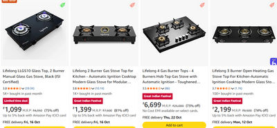 Lifelong 2-Burner Auto Ignition LPG Gas Stove | Toughened Glass Top Cooktop for Modular Kitchen (Black)