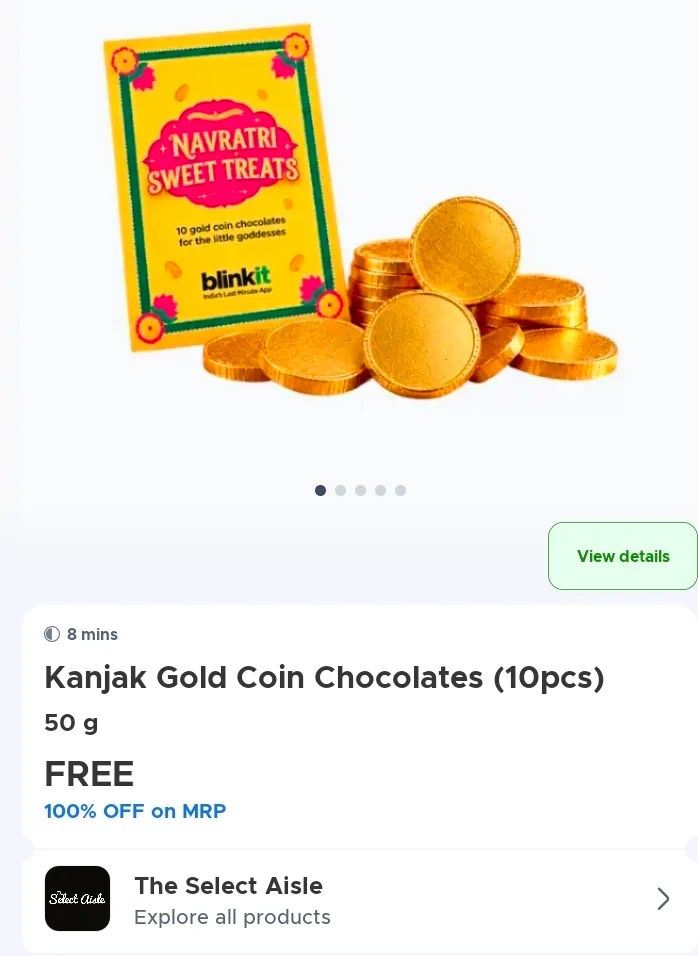 Blinkit | FREE Pack of 10 Chocolate Coins On Kanjak orders above ₹199