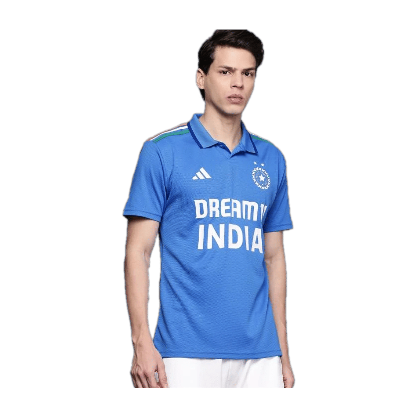 ADIDAS India Cricket ODI Fan Jersey Men Printed Polo Neck Polyester Blue T-Shirt