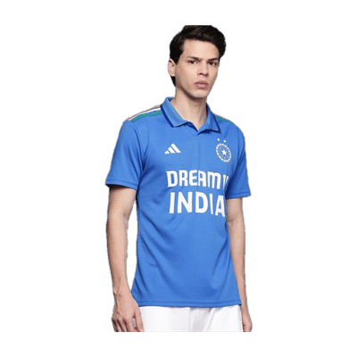 ADIDAS India Cricket ODI Fan Jersey Men Printed Polo Neck Polyester Blue T-Shirt