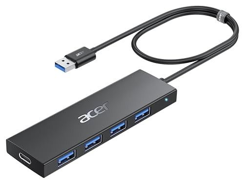 Acer USB Hub for Laptops 4-in-1, Multi USB 3.0 Port Hub Extension Adapter, Type A Splitter Extender for Keyboard, Mouse, Compatible with acer PC, XPS, Surface, ThinkPad - 2FT/60cm
