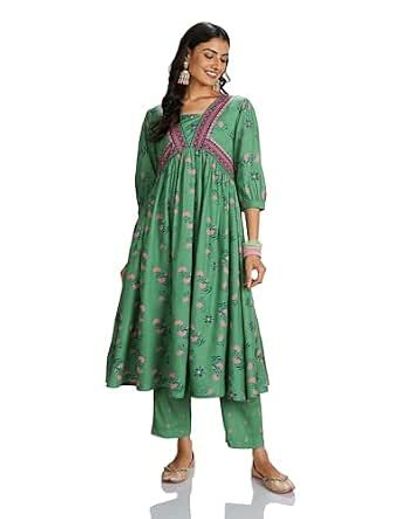 Amazon Brand - Myx Women's Rayon Floral Kurta and Pant Set (Available in Plus Sizes)