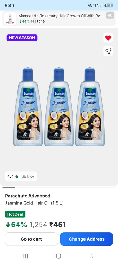 Parachute Advansed Jasmine Gold Hair Oil (1.5 L) at ₹451 (64% OFF) | Lowest Price Ever!