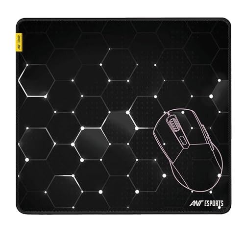 Ant Esports Hexa Mouse Pad 260X210X3mm Anti-fray Stitching, Waterproof Surface & Non-Slip Rubber Base Stitched Edges Gaming Mouse Mat for Laptop, Compatible with Laser and Optical Mice - Black Hexagon