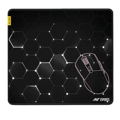 Ant Esports Hexa Mouse Pad 260X210X3mm Anti-fray Stitching, Waterproof Surface & Non-Slip Rubber Base Stitched Edges Gaming Mouse Mat for Laptop, Compatible with Laser and Optical Mice - Black Hexagon