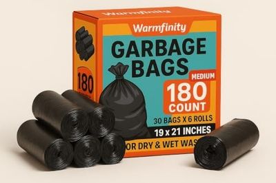Warmfinity Leak-Proof Black Garbage Bags for Dry & Wet Waste (Medium - 19x21 Inches)