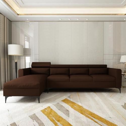 FURNY Alezara 5 Seater Fabric LHS L Shape Sofa Set (Brown)