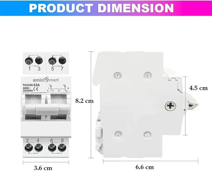 amiciSmart Dual Power Manual Transfer Switch - 63A Single Phase, 400V | Manual Changeover Switch for Generators & Mains Supply