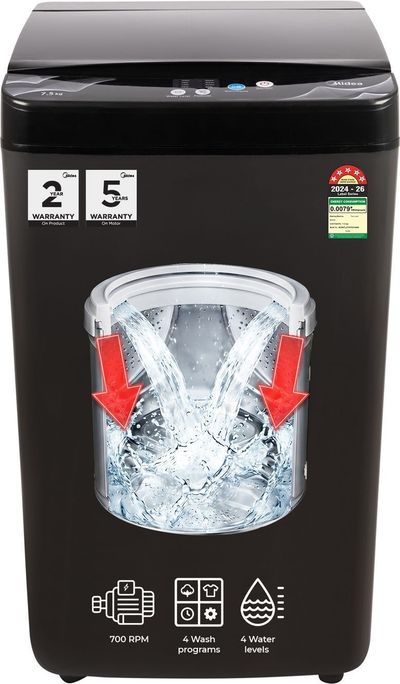 Midea 7.5 kg Fully Automatic Top Load Black (MWMTL075FP0PNMB)