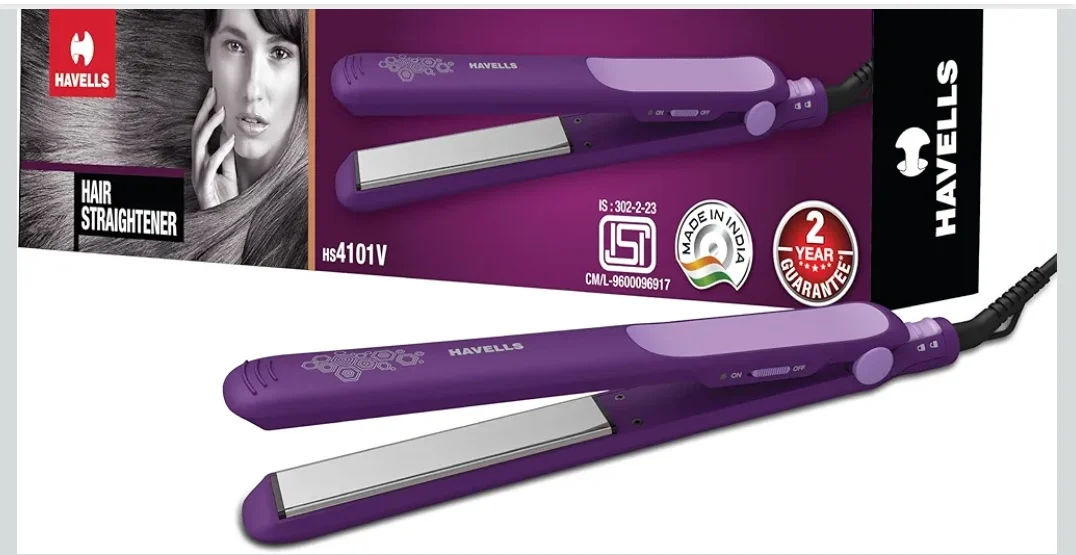Havells HS4101 Ceramic Plates Fast Heat up Hair Straightener, Straightens & Curls, Suitable for all Hair Types (Purple)