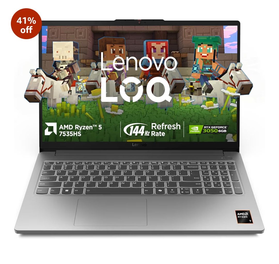 Lenovo LOQ Essential AMD Ryzen 5 7535HS | NVIDIA RTX 3050 6GB (16GB RAM/512GB SSD/144Hz Refresh Rate/15.6" (39.6cm)/Windows 11/Office Home 2024/3 Mon. Game Pass/Grey/1.8Kg), 835000G8IN Gaming Laptop