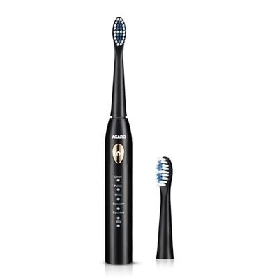 AGARO COSMIC LITE Sonic Electric Tooth Brush For Adults With 5 Modes, 2 Brush Heads & Rechargeable, Power Toothbrush, (Black)