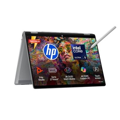 HP OmniBook X Flip 2-in-1 AI Laptop (Intel Core Ultra 5 226V, 16GB RAM, 1TB SSD, 14" 3K OLED 120Hz Touch, Pen Included, Win 11, MS Office 2024, Meteor Silver, 1.38kg, fm0099TU)