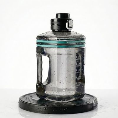 2.2L Half Gallon Water Bottle with Time Marker & Handle - Large Leakproof Motivational Sports Jug for Gym, Workout, Office & Outdoor Hydration - BPA Free Reusable Container (Black)