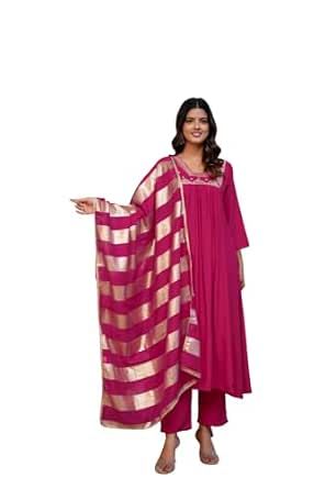 Solid A-line Kurta Set with Printed Dupatta