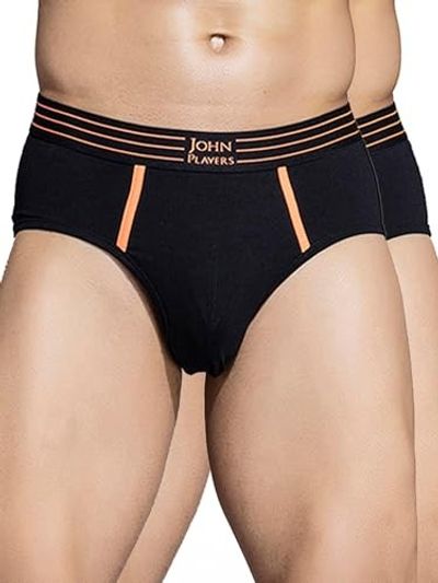 John Players Pack of 2 Cotton Brief Underwear for Men with Striped Waistband
