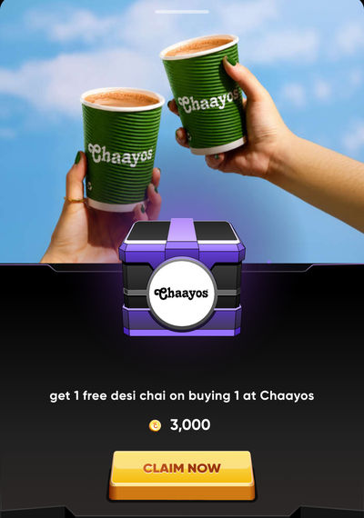 get 1 free desi chai on buying 1 at Chaayos
