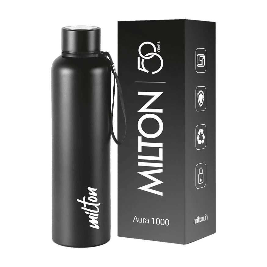 MILTON Aura 1000 Thermosteel Water Bottle, ISI Certified, 24 Hr Hot and Cold 1 L Stainless Steel Flask