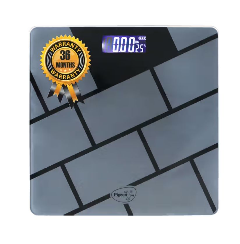Pigeon Iris Weighing Machine for Body Weight Machine| Digital Bathroom Scale for Weight Measurement| Weighing Scale with LCD Display| 36 Months Warranty, Black, 180 Kg on Instamart: