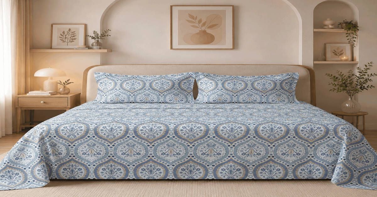 Check out BSB HOME 225 TC Cotton feel Double Bed Bedsheet with 2 Pillow Covers, Soft Breathable Bedding Set for Home & Hotel,90 x 100 Inches (228 x 254 cm) Blue on Instamart