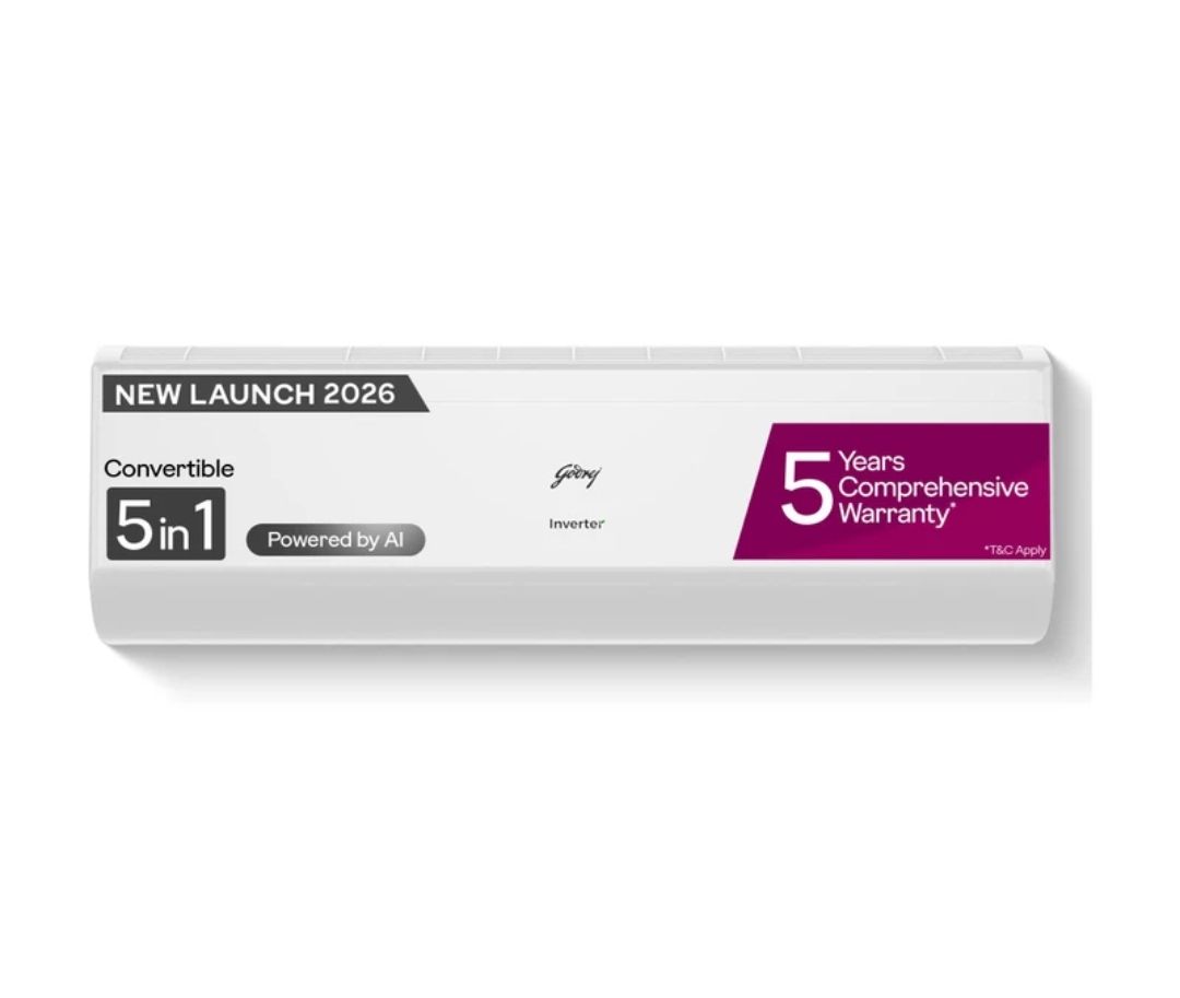 Godrej 2026 Model 2 Ton 3 Star Split Inverter with 5-in-1 convertible | Al Powered Heavy Duty Cooling at 52 degree celsius i-Sense technology AC (HIC 24J3TS, White)