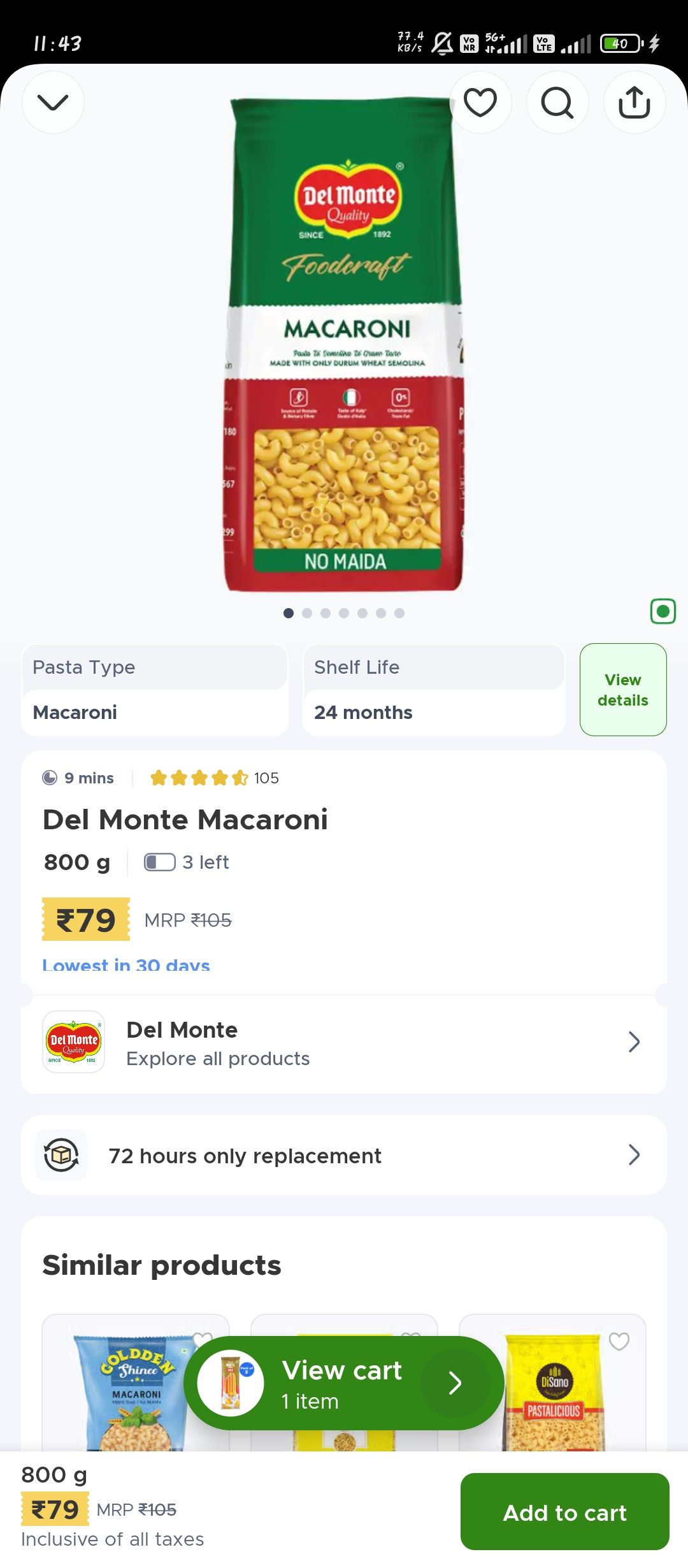 Blinkit- pasta800gm at 79rs