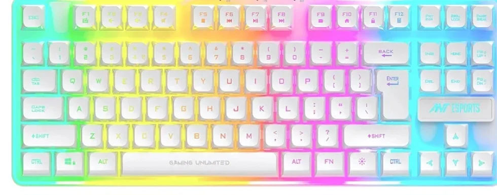 Ant Esports MK700 V2 Membrane TKL Wired Gaming Keyboard, 87 UV Coated Mechanical feel Keys Cool RGB Backlight Waterproof Keyboard for PC Laptop Mobile Tablets Gaming, Design and Work Mercury White