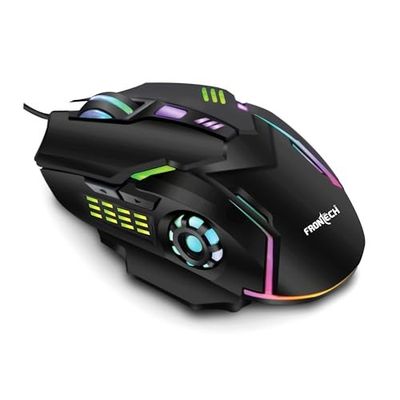 FRONTECH Wired Gaming Mouse, 6 Key RGB Backlit Effect| 7 LED Lighting| USB Plug & Play| 3600 DPI| for PC/Desktop/Mac/Laptop, 1-Year Warranty (MS-0050, Black)