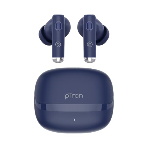 pTron Bassbuds Encore in-Ear TWS Ear Buds w/ 50Hrs Playtime, Custom EQ, Mobile App, 13mm Drivers, Pristine Sound, BTv6.0 Headphones, Touch Control, Voice Assistant, Type C Charging & IPX4 (Blue)