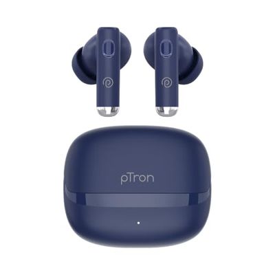 pTron Bassbuds Encore in-Ear TWS Ear Buds w/ 50Hrs Playtime, Custom EQ, Mobile App, 13mm Drivers, Pristine Sound, BTv6.0 Headphones, Touch Control, Voice Assistant, Type C Charging & IPX4 (Blue)