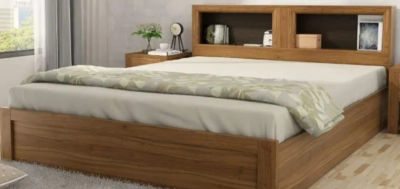 Spacewood Blaze Bed | King Size (78 X 72) Engineered Wood Bed with Box Storage| 3 Year Warranty | Modern Design | Natural Teak
