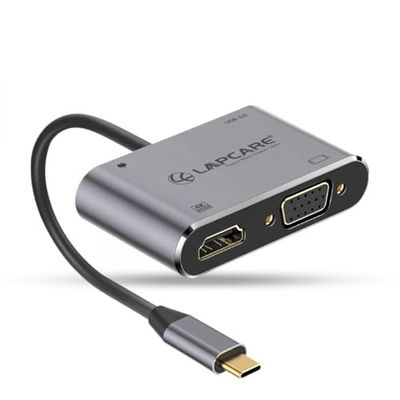 Lapcare LC411 USB-C USB Hub/Docking Station(4-in-1) with 4K 30Hz HDMI, USB 3.0, VGA, Type-C Data, PD Charging, Type-C Plug for Laptop, Mac,PC