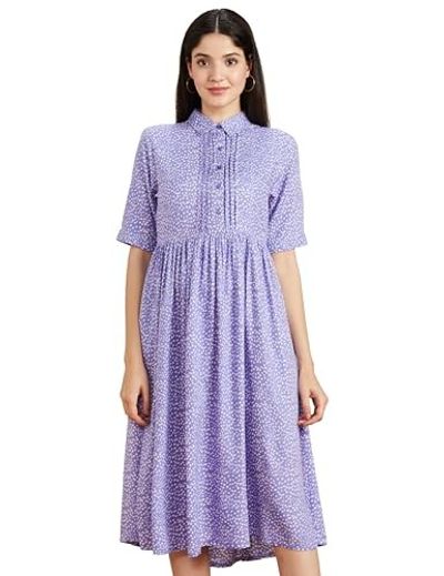 Amazon Brand - Symbol Women Rayon Fit and Flare One Piece Midi Length Dress (Available in Plus Sizes)