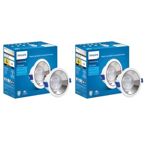 PHILIPS 12 Watt Chrome Reflector LED Ceiling COB Round Spot Light with Focused Beam Pack of 2 (Deco Bright)