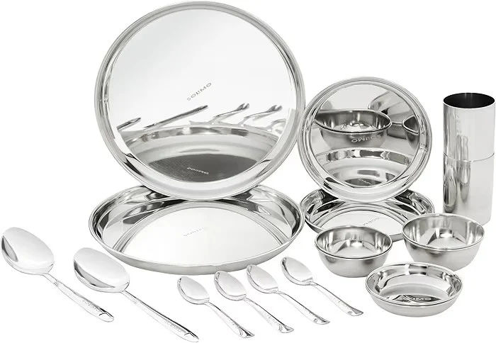 Amazon Brand - Solimo Dinner Set | Stainless Steel | Mirror Finish | Set of 12- Solid