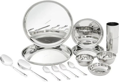 Amazon Brand - Solimo Dinner Set | Stainless Steel | Mirror Finish | Set of 12- Solid