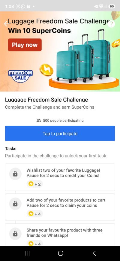 Flipkart - Luggage Freedom sale challenge win 10 super coins