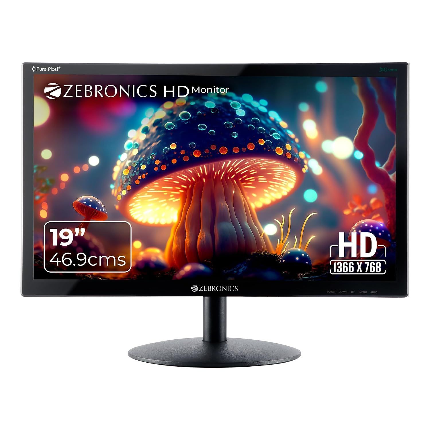 ZEBRONICS Zeb-V19Hd 18.5 Inch (46.99 Cm) Led Monitor with Supporting Hdmi, Vga Input, Hd 1366 X 768 Pixels, 16.7M Colors, Glossy Panel, Slim Design & Wall Mountable, Black
